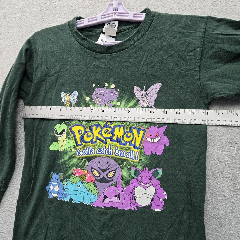 VINTAGE Pokemon x Nintendo Boys Shirt M Green Graphic Characters